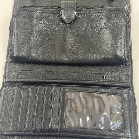 Brighton Wallet Checkbook Organizer Brown Black Leather Reptile Croc Motif - Picture 7 of 16